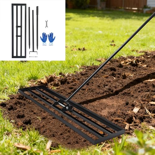 48"x10" Lawn Leveling Rake - High Carbon Steel Yard Lawn Leveler Tool with Adjustable Long Handle | Multi-Surface Levelawn Tool for Soil, Grass, Golf Course, Garden & Farm Care - style: 48"x10"