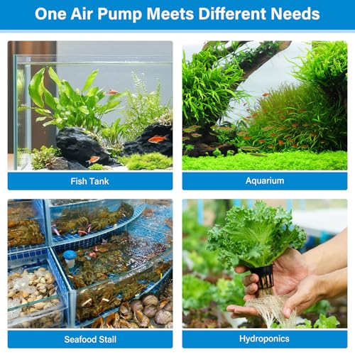 hygger Aquarium Air Pump, Quiet Adjustable Fish Tank Air Pump, 4W/7W/11W Powerful Oxygen Aerator Dual Stainless Steel Outlets with Air Stone Bubbler for Small Medium Large Fish Tank, Hydroponic - size: 7W(Tank Up to 300 Gallon)