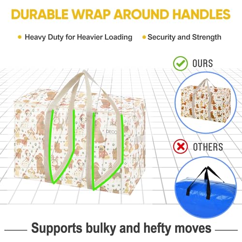 VENO 2 Pack Heavy Duty Moving Bags, Extra Large Storage Bags with Reinforced Handles & Strong Zippers, Foldable & Reusable Moving Box Alternative for Clothes & Dorm Storage - color: Holiday Pups, size: 2 Pack