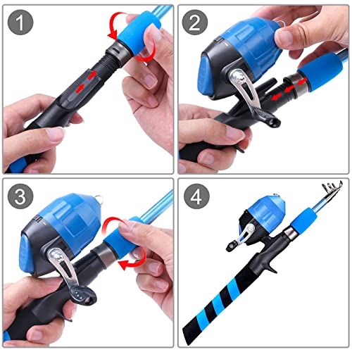 PLUSINNO Kids Fishing Pole, Portable Telescopic Fishing Rod and Reel Combo Kit - with Spincast Fishing Reel Tackle Box for Boys, Girls, Youth - color: BLUE, size: 4.92 ft