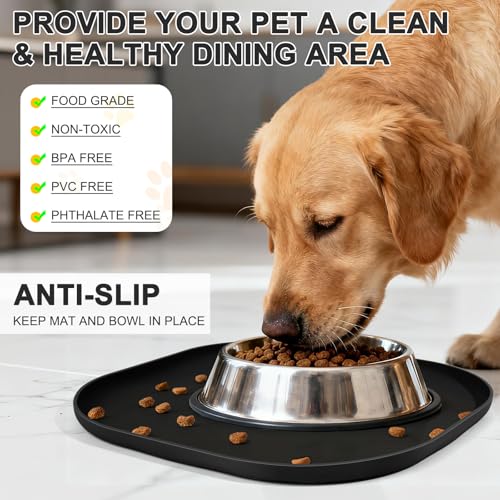 SMILOOL Small Silicone Pet Food Mat with Raised Edge for Food and Water Bowl, Square Dog Feeding Mats, Cat Food Trays for Floor Waterproof, Rubber Tray for Dogs and Cats, 12 x 12 x 0.7 Black - color: Black, size: 12"L x 12"W