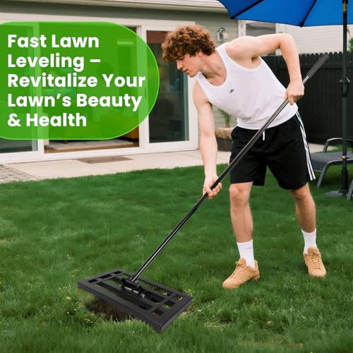 17"x 10" Lawn Leveling Rake for Soil, Sectional Adjustable Handle Yard Rakes for Lawns Heavy Duty, Landscape Rake Suitable for Landscaping Golf Course, Sand, Gardens, Farm and Ranch