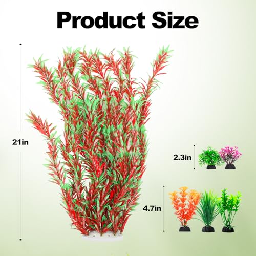 CousDUoBe 21 Inch Aquarium Plants Set Tall Fish Tank Plants – Realistic Artificial Fish Tank Decorations (1 Pcs Large Green Fish Tank Plants, 5 Pcs Small Plants) - color: Red-green