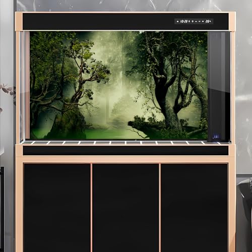 Forest Aquarium Background Jungle Plants Old Trees Reptile Habitat Background Fantasy Misty Foggy Rainforest Natural Landscape Fish Tank Background Misty Forest Terrarium Background Vinyl 24x16in - color: Grey, size: 24(W)x16(H)in