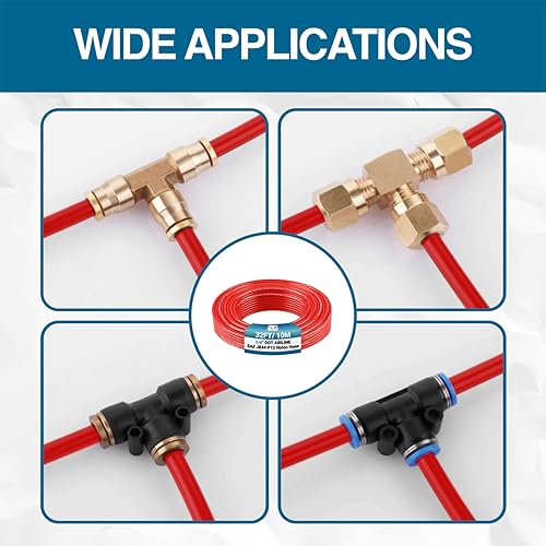 Utah Pneumatic 1/4" DOT Air Line SAE J844 PA12 Nylon Tubing for Air Suspension, Industrial Automation, Workshop Air Systems, Misting & Fluid Transfer, Red - 10 Meters (32.8ft) - color: Red, size: 1/4" x 32.8 Feet