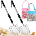 RGQSUN 2 Shark Tooth Sifters with 2 Seashell Bags, Beach Sand Sifter Set with Extendable Handles for Shell Collecting, Sea Glass, Shark Teeth and Small Beach Finds - color: Blue+Pink (2 set)