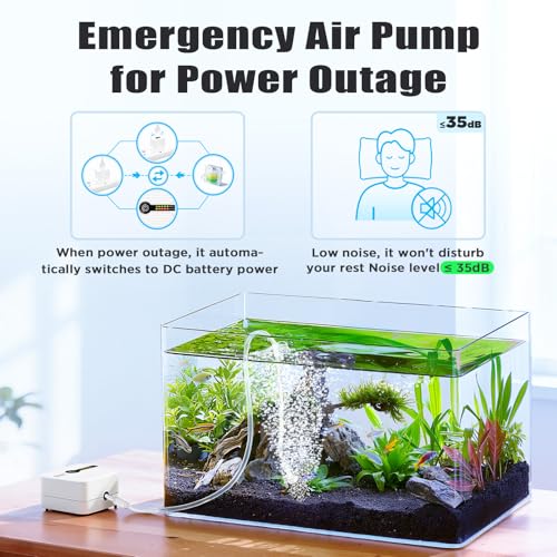 hygger USB Rechargeable Aquarium Air Pump, Battery Powered Quiet Oxygen Pump, Portable Aerator with Air Stone, Adjustable Air Flow with Clip for Bait Bucket, Outdoor Fishing and Power Outages - size: 2.5W, 2600mAh
