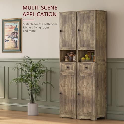 Tall Bathroom Cabinet,Storage Cabinet with 5 Shelves & 1 Drawer, with Adjustable Shelve, for Bathroom, Kitchen, Entryway, Living Room (Gray) - color: Grey