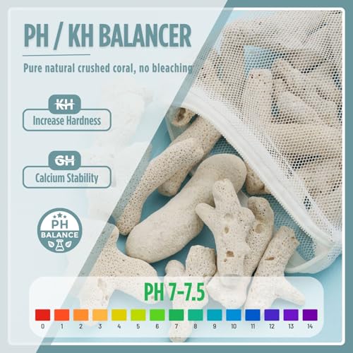 Crushed Coral for Freshwater Aquarium 500g/1.1lb Substrate Aquarium Filter Media Coral for Fish Tank Bio Media with Mesh Bag Fish Tank PH/KH Balancer Stabilize Water for Fish Tank Pond