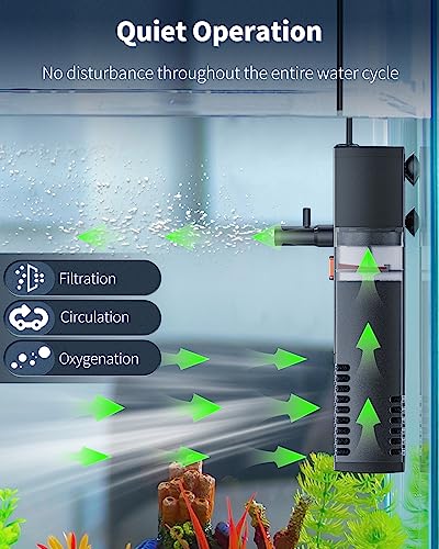Pawfly Internal Aquarium Filter, Submersible Power Filter with 55 GPH Water Pump for 3 to 10 Gallon Fish Tanks Filtration Circulation and Oxygenation - size: 3-10 Gal