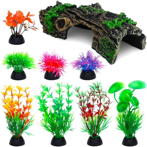 ONEST 9 Pieces Aquarium Decorations Resin Hollow Tree Trunk Ornament Set Fish Tank Artificial Plastic Plants Decorations for Fish Tank - color: 9 Pieces