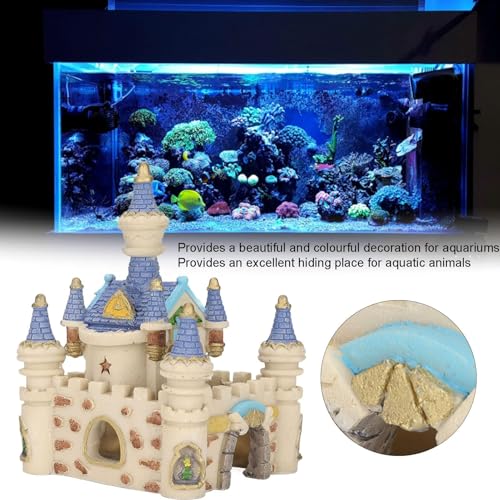 HERCHR Fish Tank Decorations, Castle Cave Hideouts & Resin Aquarium Decor Hiding Cave Ornament Fish Tank Accessories, Safe for Betta Fish