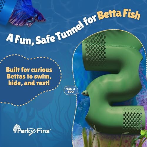 Betta Fish Tunnel Hideout | Aquarium Cave & Tunnel Decor for Betta Fish, Shrimp & Small Fish | Fish Tank Decoration, Betta Tank Accessory & Enrichment Toy (Green) - color: Green
