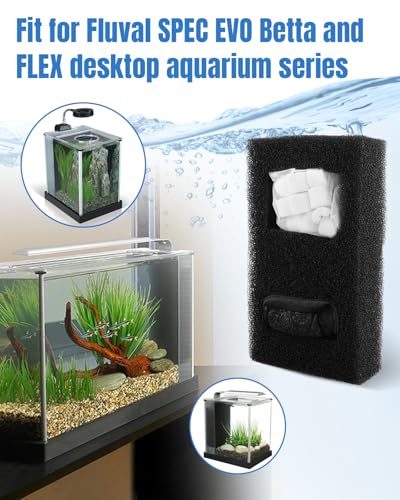 2 Set Aquarium Filter Media Fit for Fluval SPEC, EVO, Betta, Flex Desktop Aquarium Series, Includes 2 Ceramic Rings, 2 Foam Filters A1376, 2 Activated Carbon Filters, 1 Filter Cable