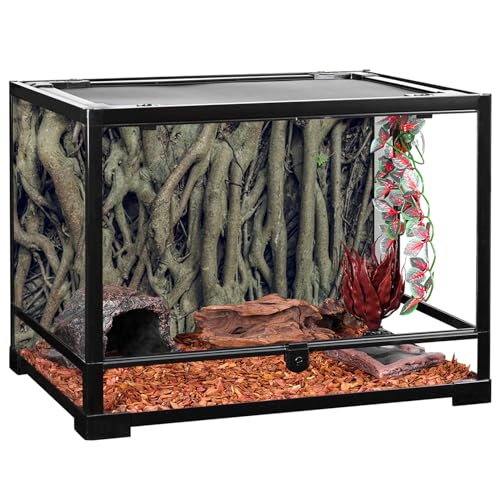 YongFoto Reptile Terrarium Background 24x16 inch Reptile Tank Background Vintage Old Tree Roots Green Grass Moss Bark Reptile Habitat Background Bearded Dragon Fish Tank Aquarium Background Backdrop - color: Grey, size: 24x16in/60x40cm