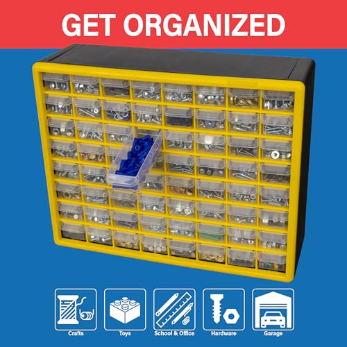 Akro-Mils 64-Drawer Plastic Drawer Storage Cabinet for Garage Organization, Bead Organizer, Building Bricks Storage, Teacher Toolbox, Makeup Organizer, 20" W x 6" D x 16" H, 10164 Yellow - color: Yellow, size: 64 Drawer, style: 1 Pack