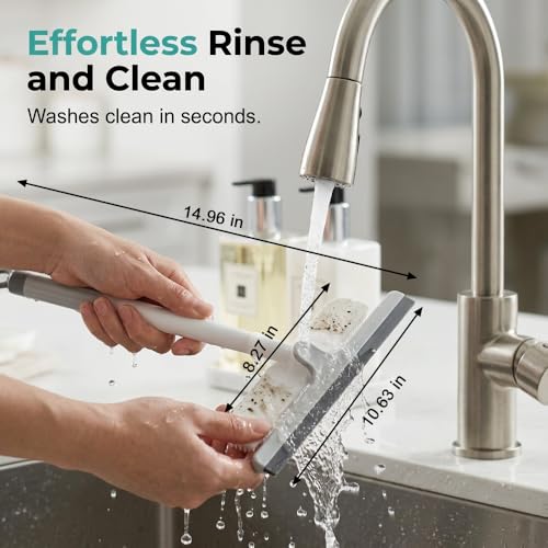 2-in-1 Window Screen Cleaner Brush with Squeegee, 360° Rotation Silicone Shower Windshield Squeegee with Lightweight Anti-Slip Grip for Window Screens Cars Glass Mirrors Shower Doors Tiles (Gray) - color: Gray