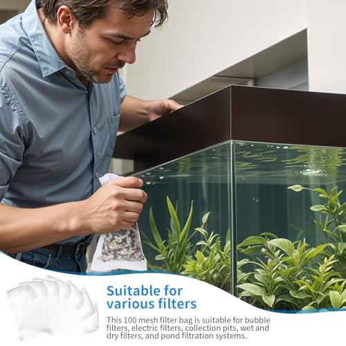 Teaaha 10PCS Media Bags for Aquarium Substrate, Extra Fine 150 μm Mesh Filter Bag with Plastic Zipper, Reusable Saltwater Freshwater Aquarium Filter Bags Purigen for Fish Tank(2.4" X 4")