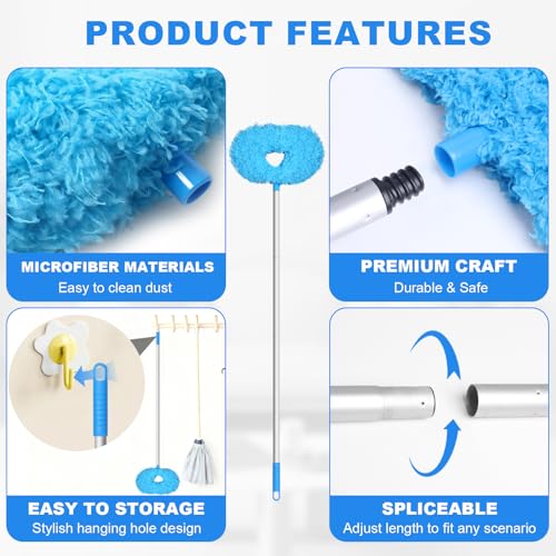 Storystore Ceiling Fan Cleaner Duster - Adjustable Duster with Extension Pole,Dusters for Cleaning Fan Blade, Walls and Cobweb (Round / 4Claw) - color: Round&4-claw-blue