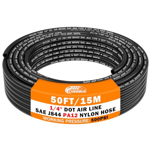 CheeMuii 50 FT 1/4 Pneumatic Tubing 1/4" PA12 Nylon DOT Air Line SAE J844 DOT Air Hose 15.3 Meter 1/4 Inch OD Pneumatic Air Tubing Pipe Hose Line - color: Black, size: 1/4"OD-50FT