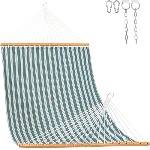 Lazy Daze Hammocks Quick Dry Hammock with Spreader Bar Textliene Fabric Double 2 Person Hammock with Chains Outdoor Patio Poolside Backyard Beach 450 lbs Capacity, Green Stripes - color: Green Stripes