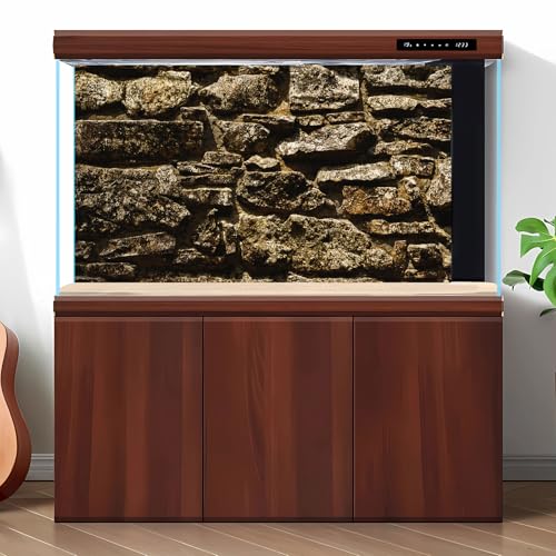 Stone Wall Aquarium Background Textured Ancient Wall Surface Fish Tank Background Old Stone Rock Wall Texture Reptile Tank Background Wild Rough Textured Stone Wall Terrarium Background Decor 24x12in - color: Dark_Brown, size: 24(W)x12(H)inches/ 60(W)*30c