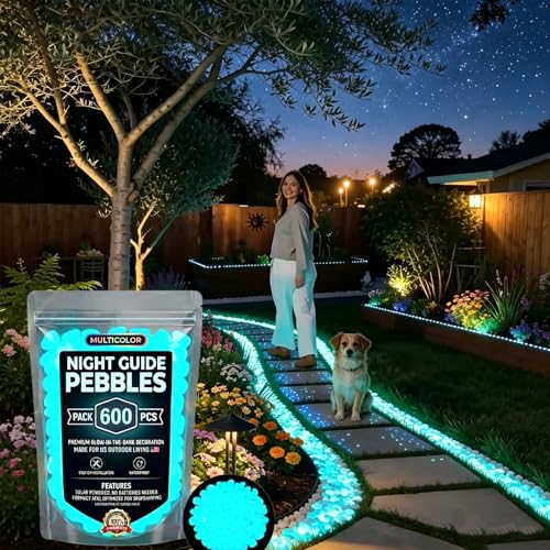 Colorful Glow in the Dark Garden Stones, Large Glow in the Dark Rocks for Outdoor Garden Decor, Luminous Pebbles for Walkways, Landscape Rocks & Fish Tank Aquarium Decorations (Blue, 600Pcs)