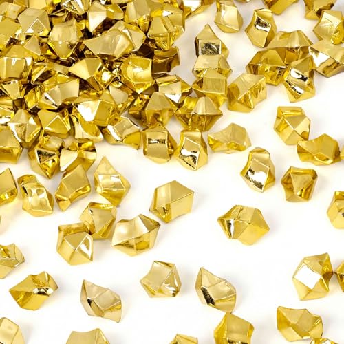 DomeStar 150PCS Gold Acrylic Ice Rocks – Faux Gems Nuggets Vase Fillers Pot of Gold, Glitter Party Decorations, DIY Crafts & Table Scatter - color: Gold