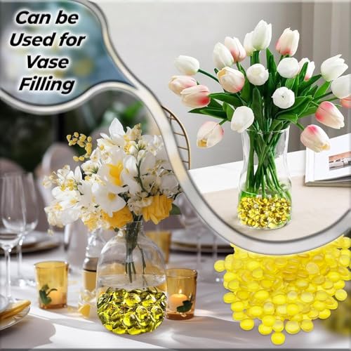 Flat Glass Marbles Yellow – 1 lb (100 pcs, 17–20 mm) Decorative Glass Pebbles, Smooth Polished Gems for Vase Filler, Aquarium Decor, Crafts, Wedding Table Scatter, Mosaic Stones - color: Yellow_Color