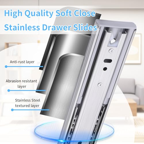 Soft Close Stainless Steel Drawer Slides 1 Pair Full Extension 10 12 14 16 18 20 22 24 inch Side Mount Dresser Cabinet Replacement Ball Bearing Rails Runner 100LB - size: 12 Inch, style: Stainless soft close-1 pair