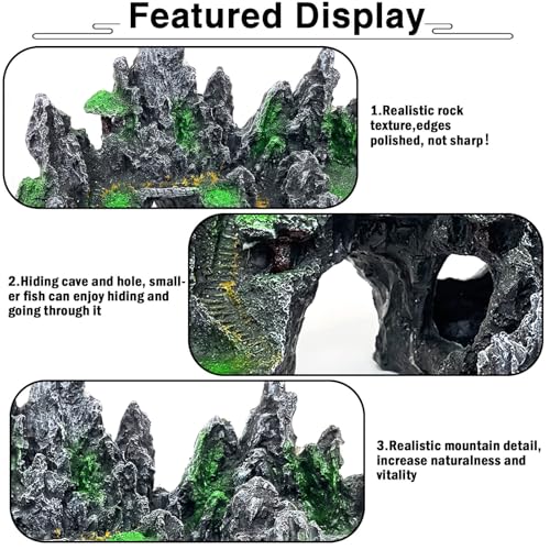 Fish Tank Mountain Decoration,Aquarium Accessories - Aquarium Decor for Betta N Goldfish Hideouts Cave Hide Ornament for 10-50 Gal,Aquarium Mountain Landscape shelter for Hide N Play(10.4" L)