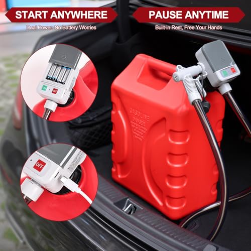 anngrowy Fuel Transfer Pump Battery Powered with Auto-Stop/Hand Trigger Nozzle, Gas Can Pump Transfer with 3.2/2.8 GPM, 51"/53.7" Hose, Liquid Transfer Pump for Oil, Gasoline, Diesel (Auto-stop) - style: Upgraded Auto-stop