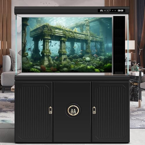 Under The Sea Fish Tank Background Sunken Ancient City Ruins Aquarium Background Mysterious Submerged City Sea Plants Terrarium Backgrounds Coral Reef Ruins Reptile Tank Enclosure Backgrounds 24x12in - color: Green_Gray, size: 24(W)x12(H)in
