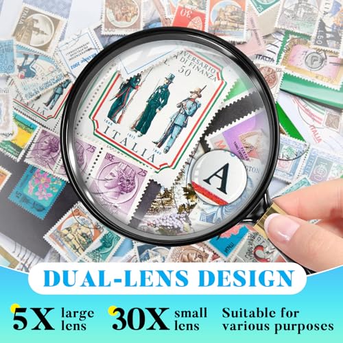 5X 30X Large Magnifying Glass for Reading, 90mm Upgraded Handheld Magnifier with Wide Handle, Magnifying Glass for Seniors Close Work Newspaper Nature Exploration, Hobby