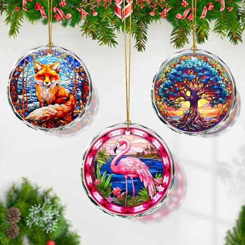 Flamingo Stained Glass Ornament - Christmas Tree Decoration, Flamingo Ornaments for Christmas - color: Flamingo