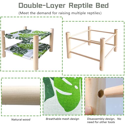 Tfwadmx Bearded Dragon Bed Double-Layer Wood Reptile Lizard Lounger Sleeping Hammock Tank Habitat Accessories for Leopard Gecko Snake Lizard or Other Small Animal - style: Style D