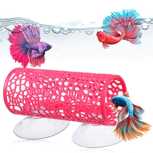 Rose Red Betta Fish Toys Hammock and Betta Tunnel, Safe Aquarium Decor for Small Fish & Shrimp, Bettas Tank Accessories with Suction Cups, Perfect Hideout and Play Area for Bettas - color: Rose Red