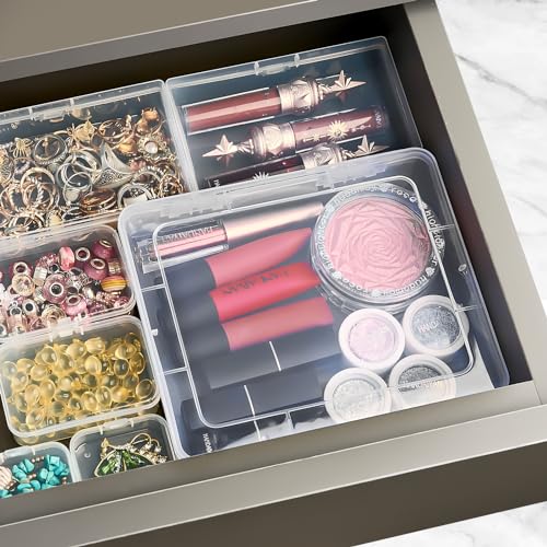 7 Pack Mixed Sizes Rectangular Mini Plastic Containers Clear Plastic Storage Boxes with Hinged Lids Empty Beads Organizers for Small Items Art Craft Jewelry Projects - size: 4 Size 7 Pcs