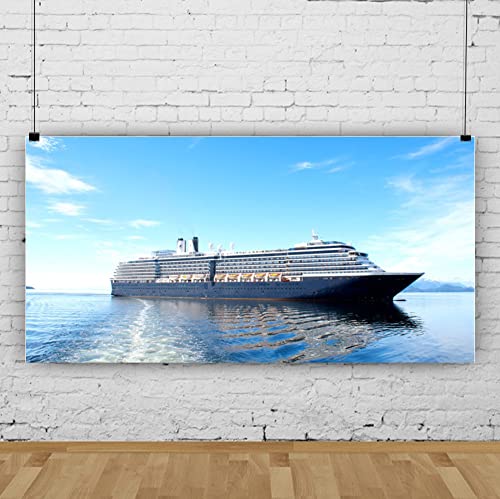 Renaiss 6x3ft Luxury Cruise Ship Backdrop Ocean Liner Photography Background Bon Voyage Ocean Theme Banner Summer Cruise Birthday Baby Shower Wedding Party Decor Summer Holiday Photo Booth Props - size: 6x3ft