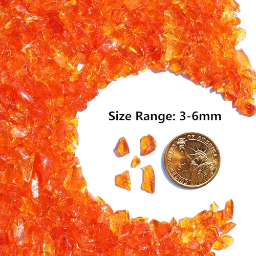 QYGL Crushed Glass for Resin Art, DIY Crafts, and Home Decor - 0.9LB Orange Broken Glass Pieces 3-6mm, for Vase Fillers, Tabletop Fire Pit, and Aquarium Rocks - color: Orange