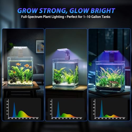 Mini Clip-On Aquarium Light 7W USB Dimmable Fish Tank Lamp with 3 Light Modes (Full Spectrum/White/RGB), 9-Level Brightness, Compact LED Light for 1–3 Gallon Aquariums (Adapter Not Included) - color: Black