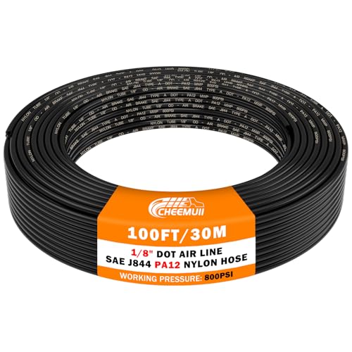 CheeMuii 1/8 DOT Air Line 100 FT 1/8" PA12 Nylon Pneumatic Tubing 30.5 Meter 1/8 Inch OD Pneumatic Air Tubing Pipe Hose Line for Semi Truck Trailer or Industrial Air System - color: Black, size: 1/8"OD-100FT