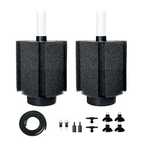 2 Pack 60-70 Gal Aquarium Sponge Filter with Air Stone and Ceramic Filter Media Quiet Fish Tank Bio Filter for Breeding Fry Shrimp Betta Fish Tank - size: Medium(2 Pack) for 50-80 Gallon