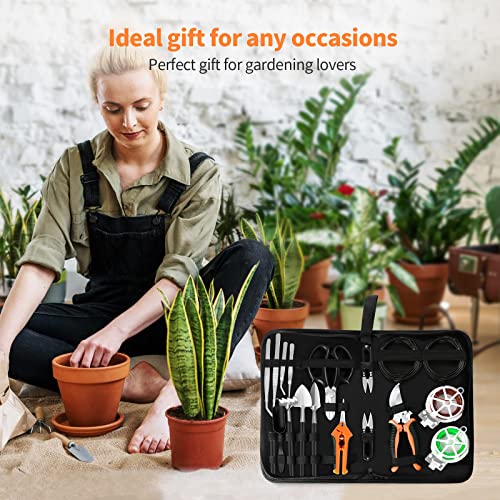 Bonsai Tools Set, 20 Pcs Gardening Succulent Tree Indoor Beginner Tool Kit, Include 262 Feet Bonsai Wire, 29.5"x29.5" Plant Repotting Mat, Leather Bag, Bonsai Scissors, Pruning Shears, Gifts for Women - style: Orange
