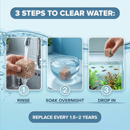 EcoBio-Block Natural Volcanic Rock for Aquarium Water Clarity & Balance — Low-Maintenance Alternative to Weekly Additives — for Freshwater Fish, Turtles, Shrimp & Frogs (Medium, 15-40 gal) - size: 1 Pack, style: Medium