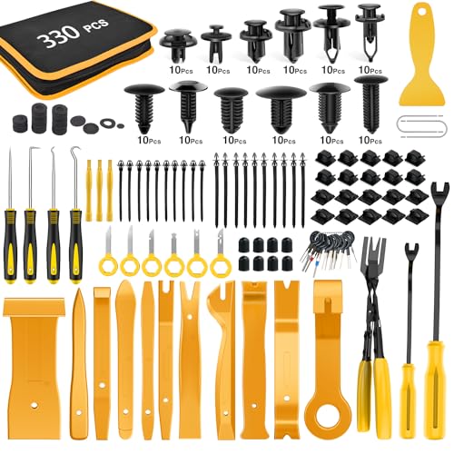GOOACC 330Pcs Trim Removal Tool, Auto Push Pin Bumper Retainer Clip Set Fastener Terminal Remover Tool Adhesive Cable Clips Kit Car Panel Radio Removal Auto Clip Pliers, Yellow - color: Yellow