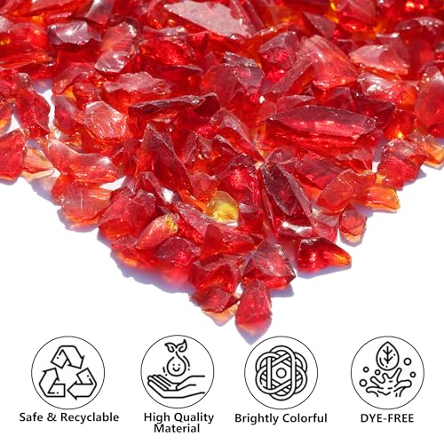 QYGL Crushed Glass - 2.1LB Red Broken Glass Pieces 3-6mm, for Resin Art, DIY Crafts, Home Decor, Vase Fillers, Tabletop Fire Pit, and Aquarium Rocks - color: Red