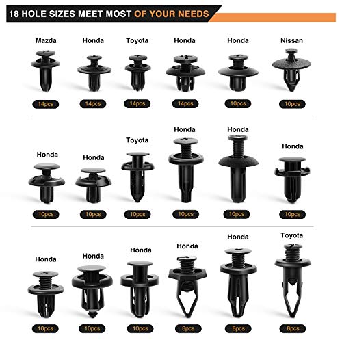 GOOACC 190 Pcs Car Retainer Clips & Fastener Remover - 18 Most Popular Sizes & Applications Auto Push Pin Rivets Set -Door Trim Panel Clips for Toyota, Honda, Nissan, Mazda - Bonus Fastener Remover - color: 190Pcs Clips + Remover