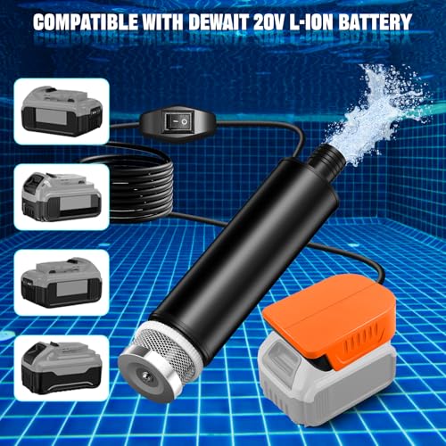 Portable Water Transfer Pump For Dewalt 20V Max Battery, 500GPH 100W 16Ft Cord for Pool, Water Beds, Garden Shower, Puddle,Camping, RV, Bilge,Fish Tank,Diesel Boat Truck (No Battery) - style: PUMP for Dewalt