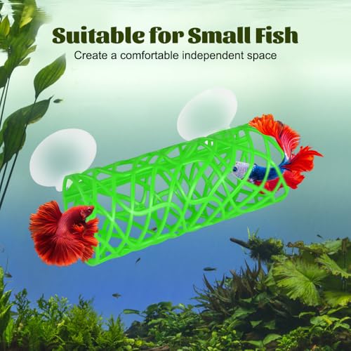 MiOYOOW Betta Fish Tunnel, Hollow Fish Resting Tube Suction Cup Mounting Fish Hide Shelter for Small Fish Shrimp Betta - color: Green